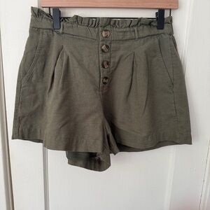 American Eagle Olive Green Cotton Linen-Blend Shorts Size M